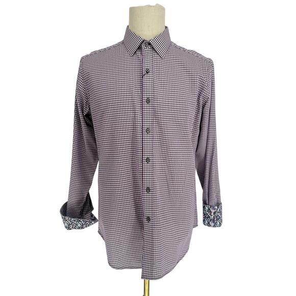 Robert Graham Woven Button Front Long Sleeve Casual Shirt Purple White Check M - Picture 9 of 9
